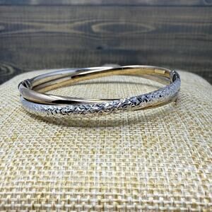 Vtg Sterling Silver Hinged Two Tone Bangle Bracelet 925 1/20 10K AU Gold